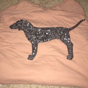 PINK long sleeve t-shirt with silver dog.